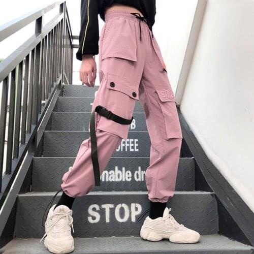 Autumn Streetwear womens pants embroidery Casual Cargo Pants Women Joggers Solid Big Pocket Pants High Waist Loose Female Pants