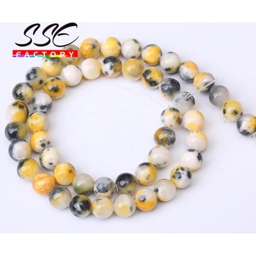 Natural Stone Beads Round Yellow Black Persian Jades Loose Spacer Beads For Jewelry Making DIY Bracelets Accessories 15'' 6-12mm
