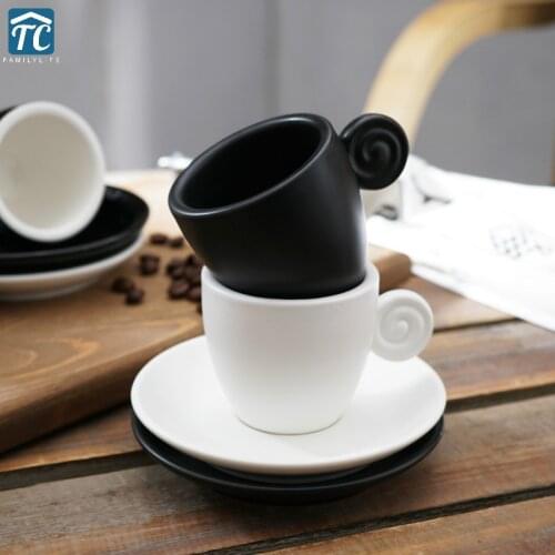 90ml Espresso Cup Egg Shape Coffee Small Black Ceramics Italian Expresso Cups Matte Glossy Porcelain Fincan Saucers Threaded