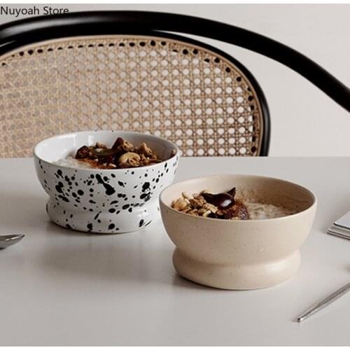 Home Ceramic Bowl Nordic Creative Round Bowl Plate Cute Breakfast Tableware Salad Bowl Black and White Ceramic Small Bowl