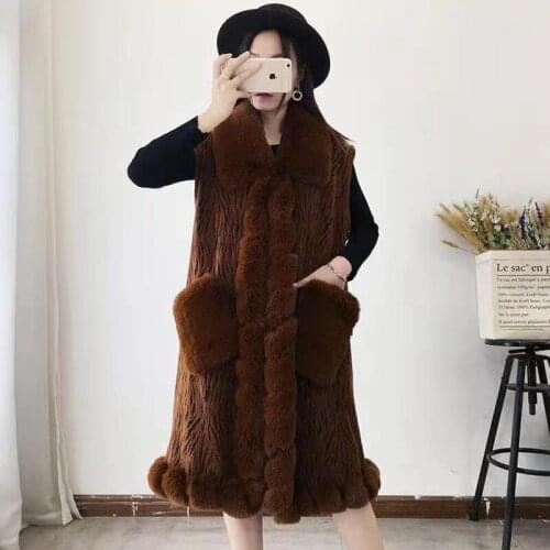Fashion Winter Ladies Elegant Vintage Fur Collar Pocket Tank Streetwear Coat Wild knitted Cardigan Loose Vest Mid Length Sweater