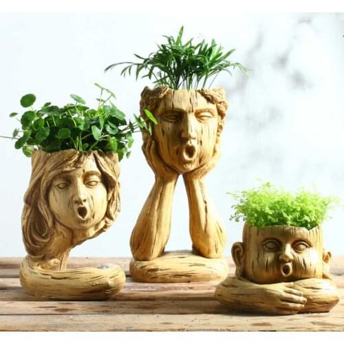 Creative Retro Face Shape Plant Pot Family Flower Plant Pot Planter With Drainage Hole Without Plant Decoration For Garden