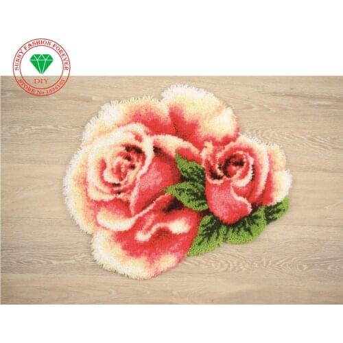 Hot Latch Hook Rug Kits DIY Needlework Unfinished Crocheting Rug Yarn Cushion Mat Flower Rose 3D Embroidery Carpet Free Shipping