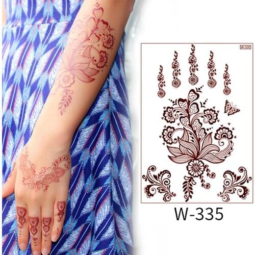 Fashion Waterproof Geometric Lace Henna Flower Tattoo Sticker Bright Red Geometric Pattern Temporary Body Art Decal