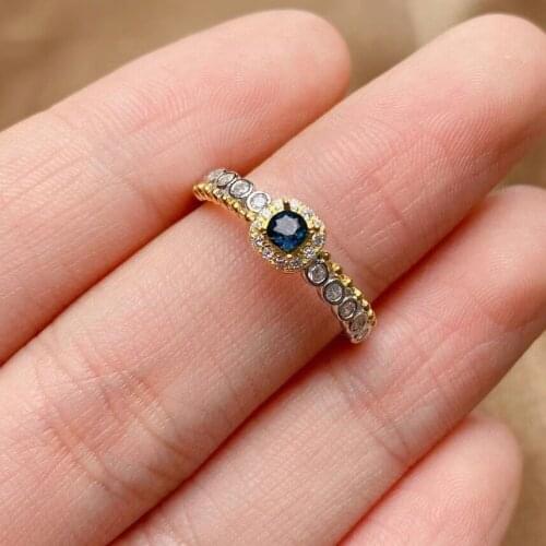Fashion Dark Blue Sapphire Ring for Daily Wear 4mm Natural Sapphire Silver Ring Sterling Silver Sapphire Jewelry