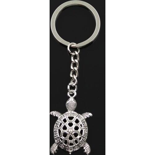 Fashion 30mm Key Ring Metal Key Chain Keychain Jewelry Antique Bronze Silver Color Hollow Tortoise Turtle Sea 38x25mm Pendant
