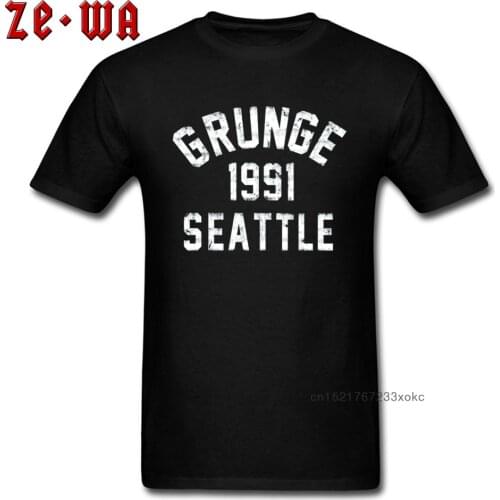 1991 Men T-shirt Grunge Seattle Tops Tshirt Grunge Music T Shirts Seattle Sound Black Tee Rock Music Cotton Streetwear 90s Rap