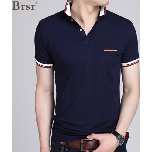 Summer Men Polo T Mens Shirt For Business Casual Breathable White Striped Short Sleeve Cotton Work Clothes Oversized T-shirt