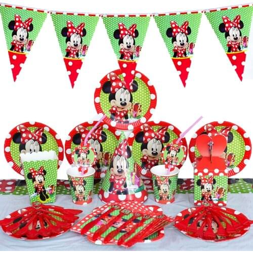Disney Minnie Mouse Theme Party Supplies Tableware Sets Minnie Mouse Ballons Birthday Party Decoration For Kids Cup Plate Banner