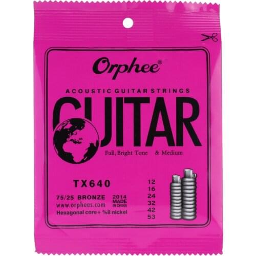 Orphee TX640 6pcs Acoustic Folk Guitar String Set (.012-.053) Phosphor Bronze Medium Tension guitar string guitar accessories