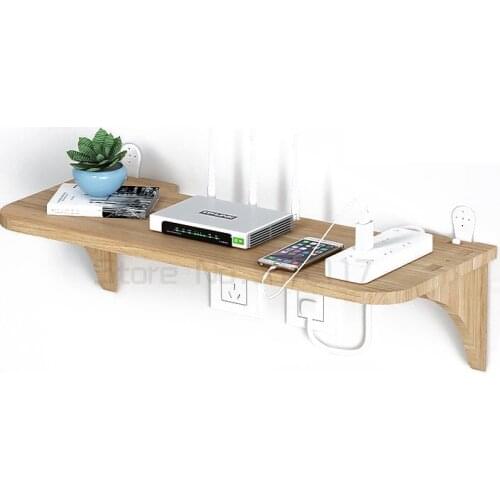 Wall non perforated solid wood living room TV set top box shelf partition wall decoration