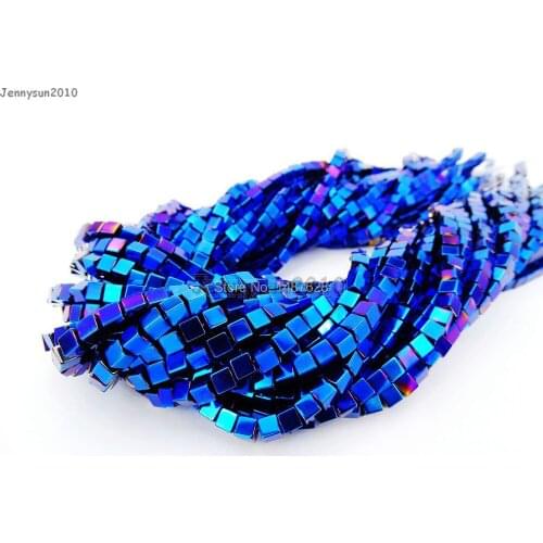 Natural Hematite Healing Gems Stones Square Cube 2mm Beads Non Magnetic Metallic Blue 15.5'' Jewelry Making 10 Strands/Pack