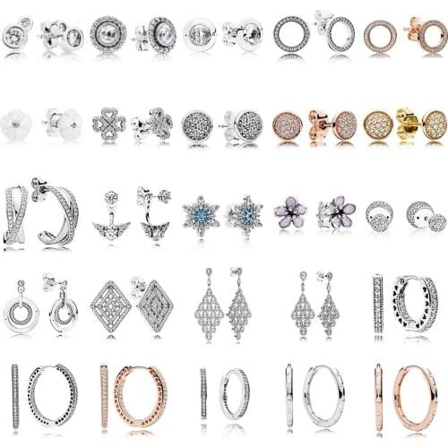 NEW 100% 925 Sterling Silver Earrings Flower type Hollow Ear Studs charm Beads Fit Bracelet DIY Dangler Wholesale factory