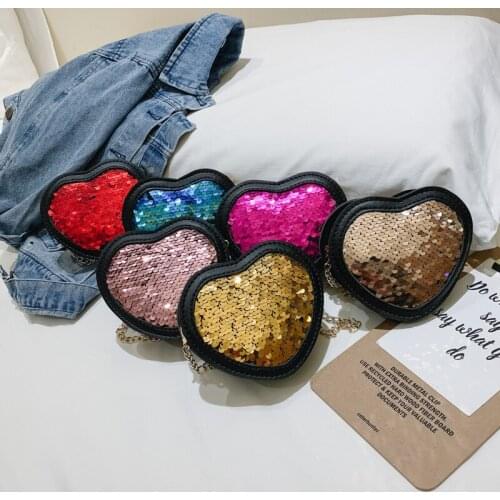 Fall Winter Cross Body Bags for Women 2021 New Mini Heart Shape Girls Shoulder Bag Fashion Sequined Small Purse