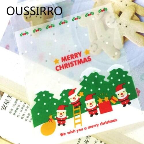 2020 New 25pcs/lot Santa Claus Christmas Gifts Bags Self-adhesive Bake Cookies Biscuit Plastic Packaging Kids For Decor Candy