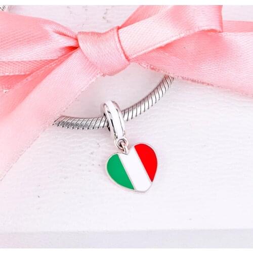 Fits for Pandora Charms Bracelets 925 Sterling Silver Jewelry Italy Heart Flag Beads Free Shipping