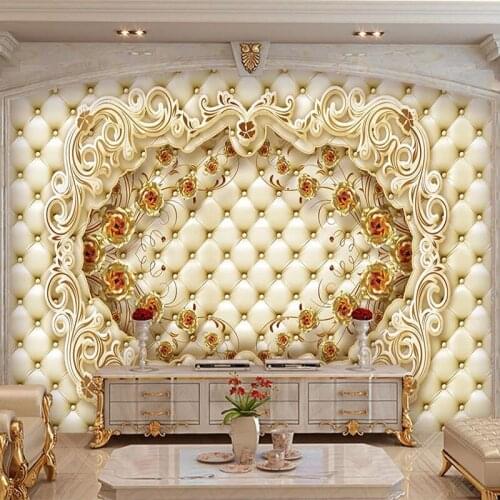 Custom Mural Wallpaper 3D Stereo Golden Rose Soft Roll Wall Painting Living Room TV Sofa Luxury Decor Papel De Parede 3D Sticker