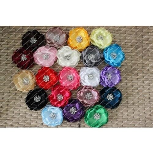 Burned edges flower Romantic Satin Fabric Hair flower,ruffled flower with rhinestone in center ,Gift for Kids ,FLAT BACK