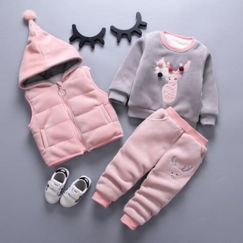 Baby Boy Girl Christmas Winter Warm Jacket + Sweatshirt + Pants 3 Piece Baby Sports Fashion Set Toddler Cartoon Costume