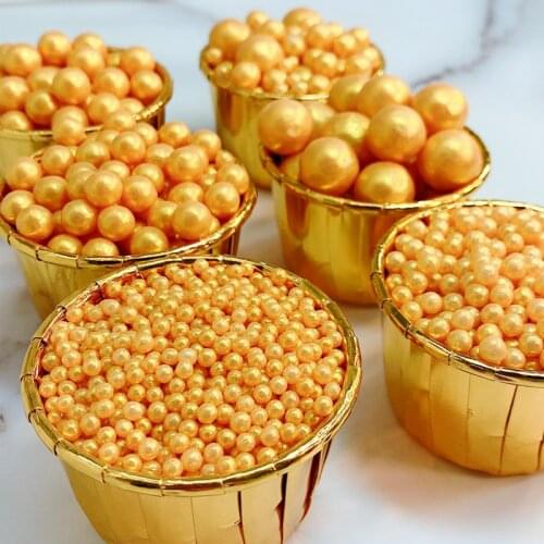 250g Edible Gold Beads Pearl Sugar Ball Fondant DIY Cake Baking Sprinkles Gold Ball Wedding Cake Decoration Edible Pearl Candy