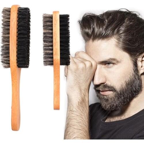 Beard Brush Boar Bristles Beard Grooming Brush for Men Wood Long Handle Comb Perfect For with Beard Oil &Balm Face Cleaning Tool