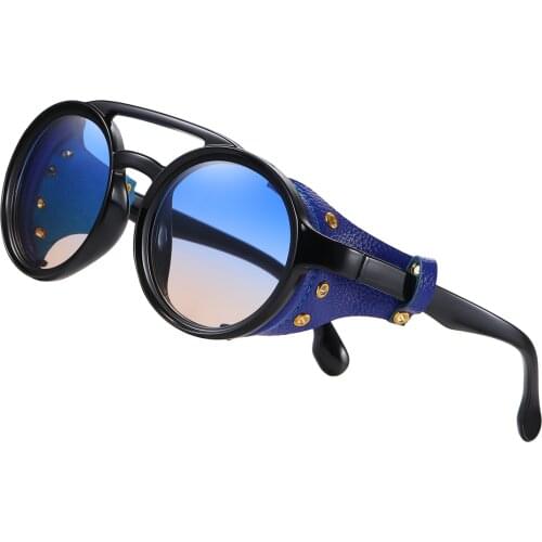 2021 NEW Men Steampunk Metal Gothic Goggles Sunglasses Women Retro Fashion Leather With Side Shades Round Sun glasses Punk