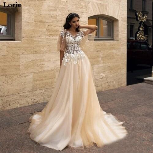 LORIE 2020 Appliques A-Line Wedding Dress Fairy Sleeves Tulle Boho Bride Dresses Vestido De Novia Princess Wedding Party Dress