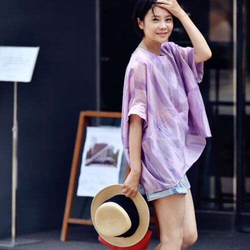 MICOCO C1235C Literary and artistic contracted and fresh stripe print loose big round collar shirt