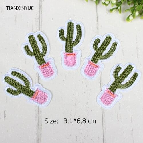 TIANXINYUE 20pcs/lot Cactus Bonsai patch iron on patch Motif sew on iron on Applique DIY cloth accessory