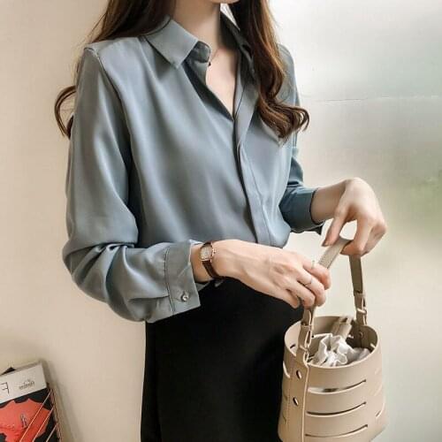 Spring And Autumn All-Match Chiffon Shirt Female Korean Version Loose Temperament Pure Color Long-Sleeved Thin Outer Shirt