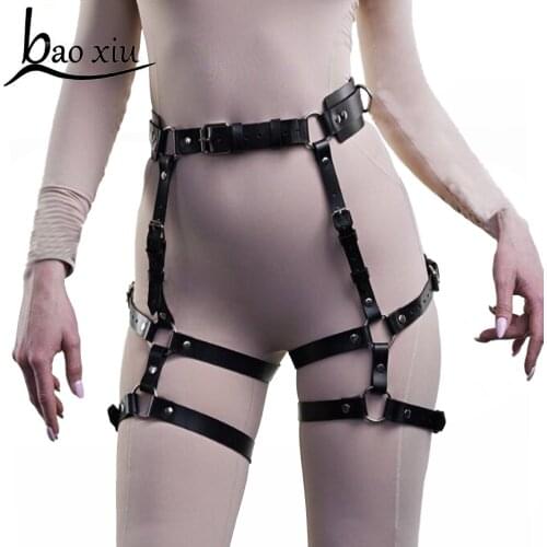 Vintage Harness Women Harajuku Corset Belt Straps Metal Clip Leather Punk Hook adjustable ring Handmade Unisex Sock Garter Belt