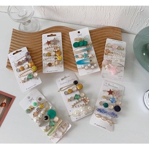 Fashion pearl and diamond metal hair clip set boutique hair accessories women non-marking word duckbill side clips wild hairpins