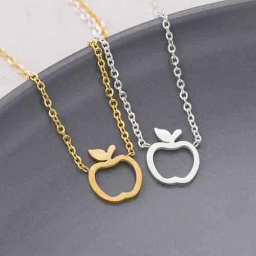 V Attract Fruits Bijoux Femme Apple Charm Pendant Necklace For Women Boho Jewelry Stainless Steel Gold Chain Choker Kolye