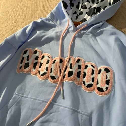 Cow Pattern Women Oversized Hoodie 2021 Spring Autumn Embroidery Hooded Sweatshirt Aesthetic Harajuku Hoodies For Teen Girls