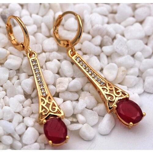 Luxury Bohemian Statement Earrings for Women Gold Filled Red Green Drop Earring Trendy Jewelry for Party Wedding Gift