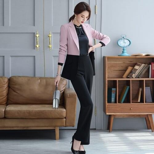 Womens suit two piece set autumn and winter new style stitching jacket suit black pants suit flared pants 2 piece set women