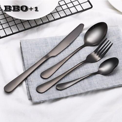 4pcs/set Black Dinnerware Gold Cutlery Stainless Steel Tableware Set Dinner Knife Fork Teaspoon Christmas Wedding Party Flatware