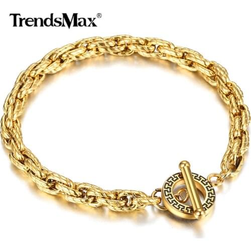 6mm Gold Filled Stainless Steel Bracelet For Men Women Twisted Cable Link Chain Toggle Unique Design Dropshipping Jewelry TBS012