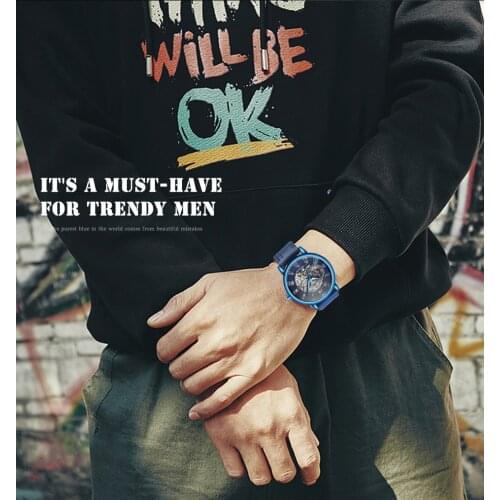 Forsining Fashion Blue Skeleton Manual Mechanical Mens Watches Clock Simple Casual Sports Male Wristwatches Drop Shipping