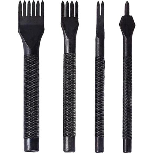 Imzay 4mm 1/2/4/6 Prong DIY Diamond Lacing Stitching Chisel Set Leather Craft Punching Leather Punching Tools, Tool steel