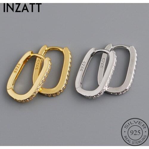 INZATT INS Hot Real 925 Sterling Silver Zircon Oval Hoop Earrings For Fashion Women Punk Fine Jewelry 18k Gold Accessories Gift