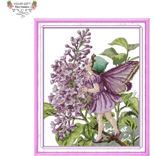 Joy Sunday R467 Free Shipping 14CT 11CT Counted and Stamped Home Decor Lilac Fairy Needlepoints Embroidery Cross Stitch kits