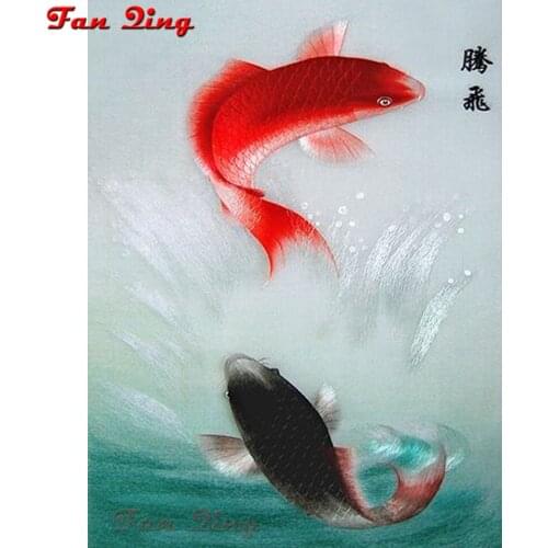 5D DIY Round Diamond Painting Two Fish Diamonds Painting Embroidery Rhinestone Cross Stitch Mosaic Kits Home Wall Decors