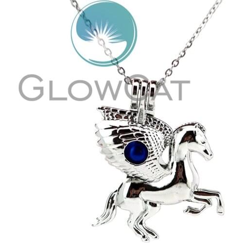 KK843 Flying Horse Beads Cage Essential Oil Diffuser Aromatherapy Pearl Cage Locket Necklace Kids Girl Friend Gifts