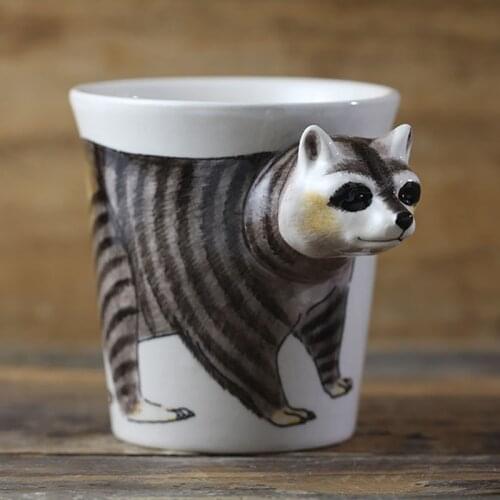 Creative Raccoon Coffee Mug 3D Hand-painted Animal Ceramic Mugs Cartoon Cute and Funny Ceramic Cup Gift for Boyfriend