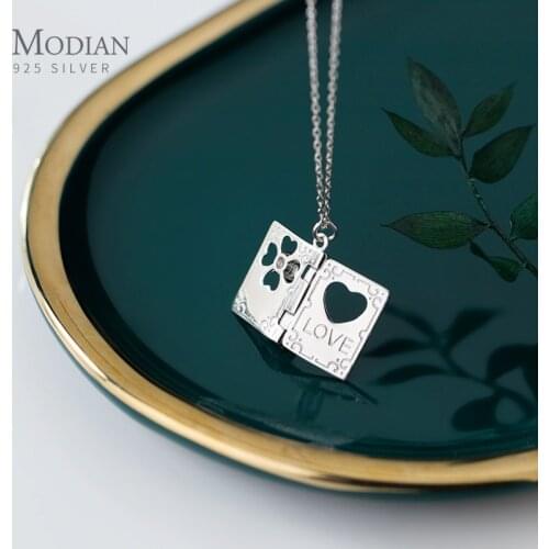 Modian New Arrive 925 Sterling Silver Shining Zircon Hollow Out Heart Clover Love Letter Pendant for Women Necklace Fine Jewelry