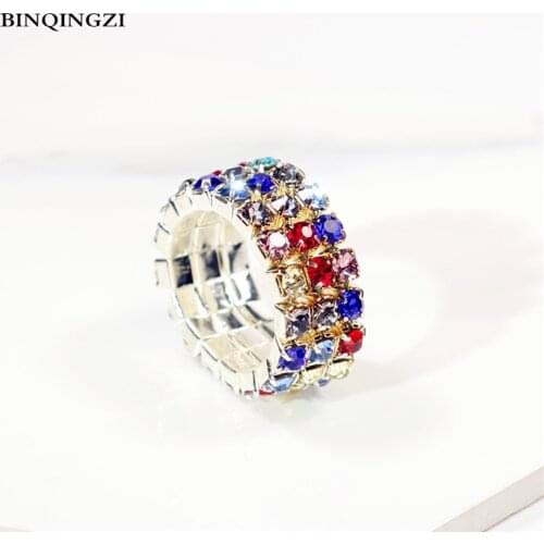 Fashion Trendy colorful shiny elastic rhinestone crystal toe ring womens rings jewelry