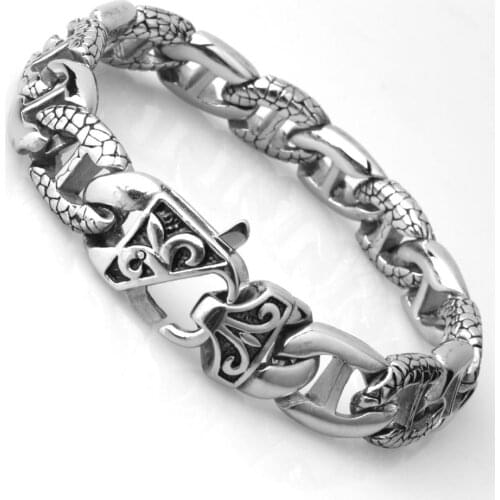 Granny Chic New Design Cool Mens Bracelet Chain 316L Stainless Steel Curb Cuban Chains Bracelets for Men Fashion Jewelry 14mm