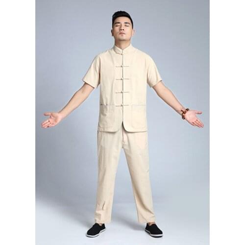 Cotton and linen Tang suit mens Chinese style retro shirt solid color high quality male shirts Tai Chi suit vestido chino