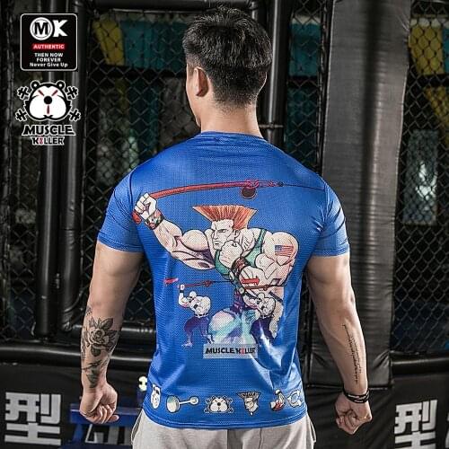 Muscle killer mesh ice breathable short sleeve fitness campaign half sleeve men slim